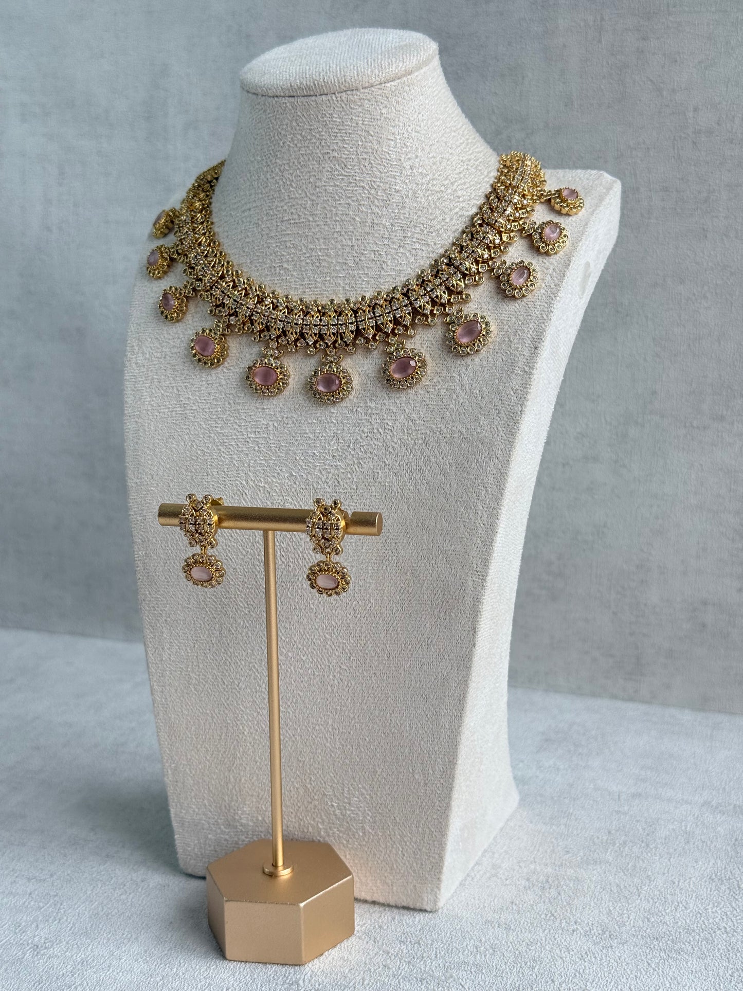 Ayura Designs Elisha Necklace Set with Earrings – Blush Pink & Crystal Stone Detailing