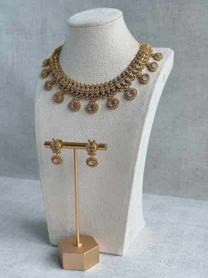 Ayura Designs Elisha Necklace Set with Earrings – Blush Pink & Crystal Stone Detailing
