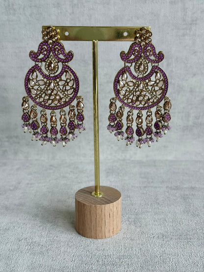 Ayura Designs Anvi Tikka Set with Earrings – Lilac with Champagne Stones & Pearl Drops