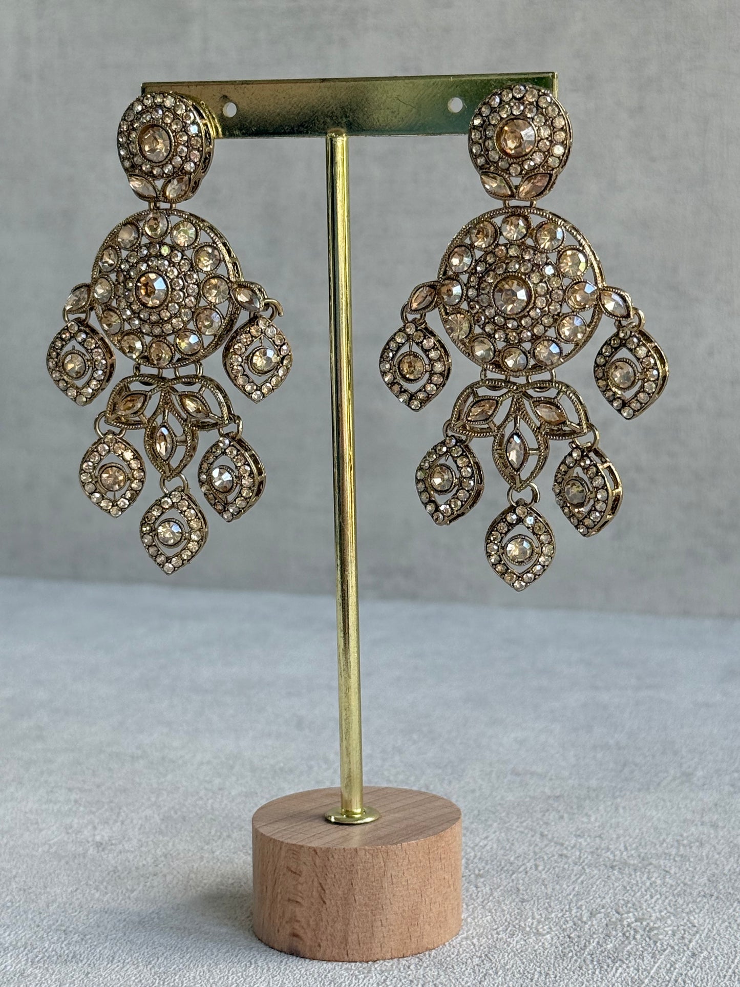 Ayura Designs Vanika Earrings – Champagne Crystal Gold Finish