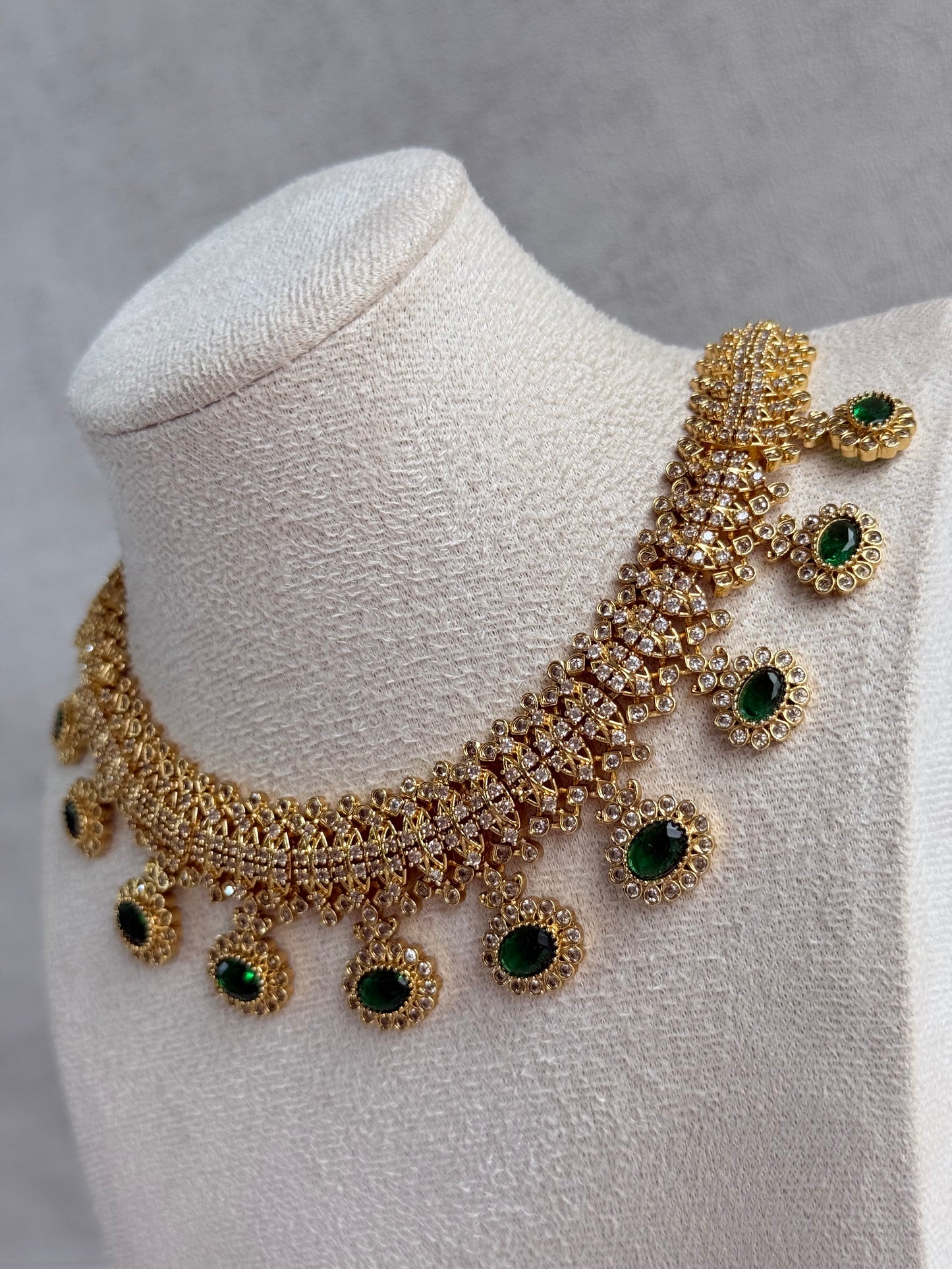 Ayura Designs Elisha Necklace Set with Earrings – Emerald Green & Crystal Stone Detailing