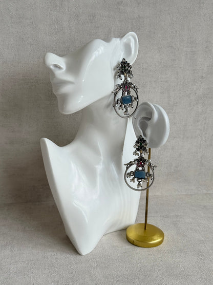 Ayura Designs Katha Earrings – Oxidised Statement Earrings with Multicolour Stonework & Pearl Detailing