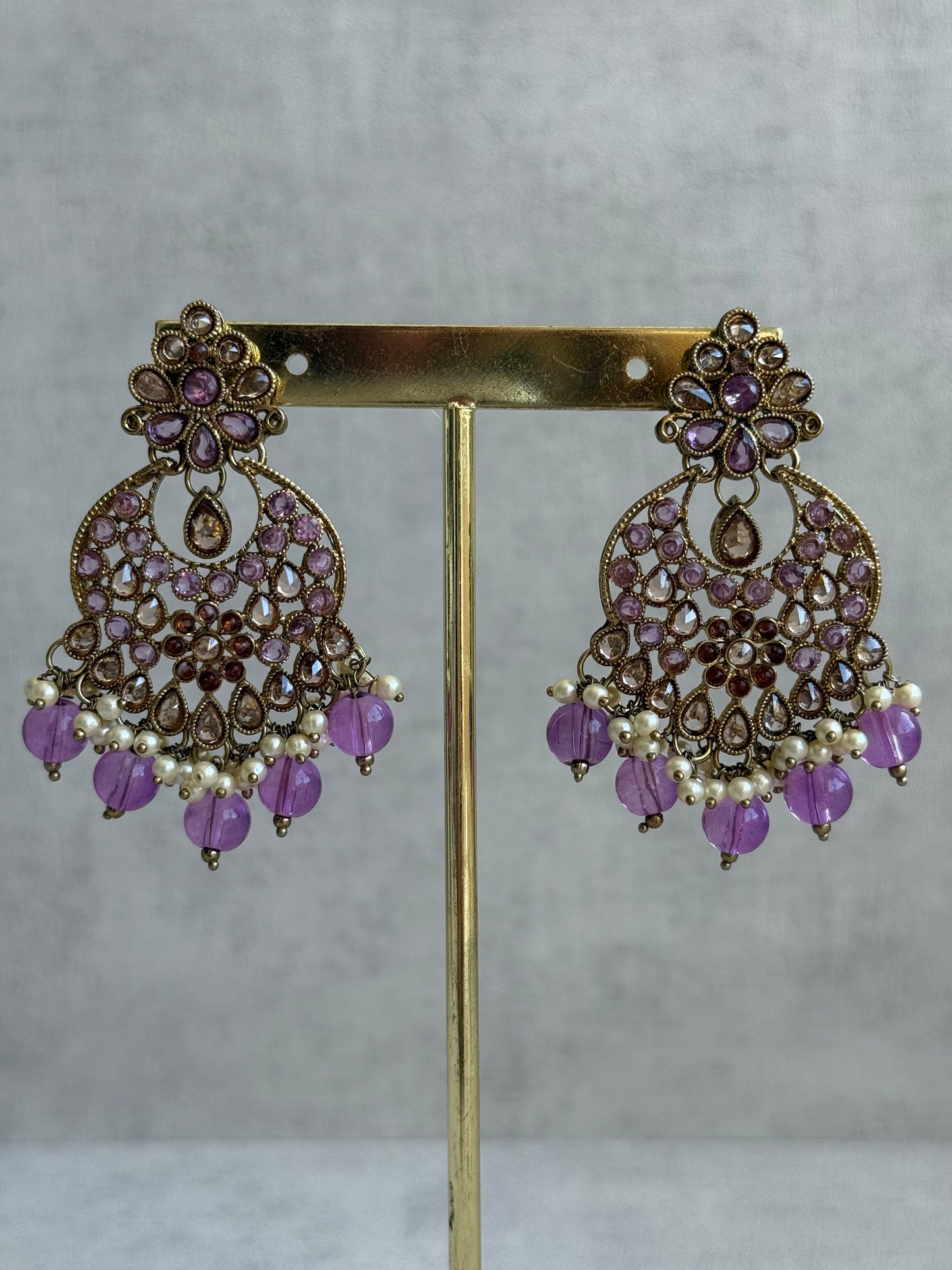 Ayura Designs Nehaat Set with Choker, Earrings, Tikka & Passa – Antique Gold with Lavender Beads, Pearls & Kundan Detailing