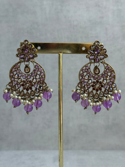 Ayura Designs Nehaat Set with Choker, Earrings, Tikka & Passa – Antique Gold with Lavender Beads, Pearls & Kundan Detailing