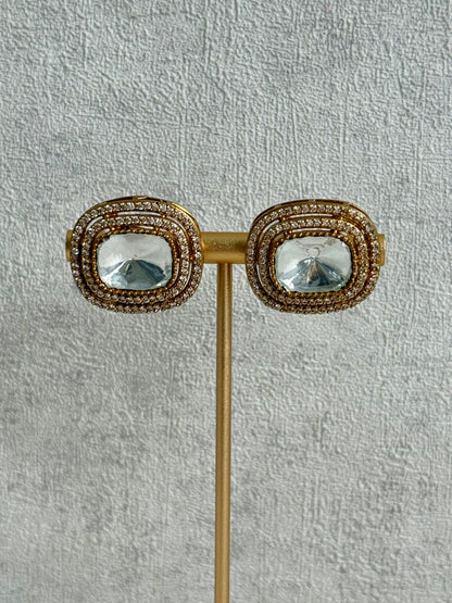 Ayura Designs Emma Choker Set – Sapphire Blue Gemstone Choker & Studs with Mirror-Cut Centrepiece, Pearl Strands & Crystal Borders