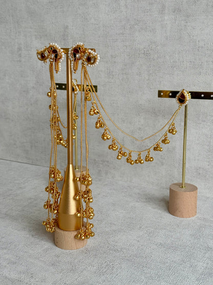 Ayura Designs Aman Earrings with Sahare – Kashmiri-Inspired Meenakari in Ruby Red & Emerald Green with Bird & Lotus Motifs