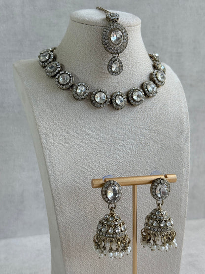 Ayura Designs Eira Necklace Set with Earrings & Tikka – Crystal Stones with Antique Gold Finish