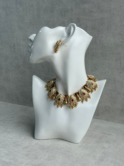 Ayura Designs Aaira Set with Necklace & Studs – Mint Green Meenakari with Rani Pink Centre & Pearl Detailing