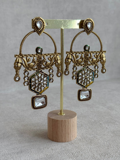 Ayura Designs Irene Earrings – Multicolour Kundan, Meenakari & Crystal Peacock Chandeliers in Gold