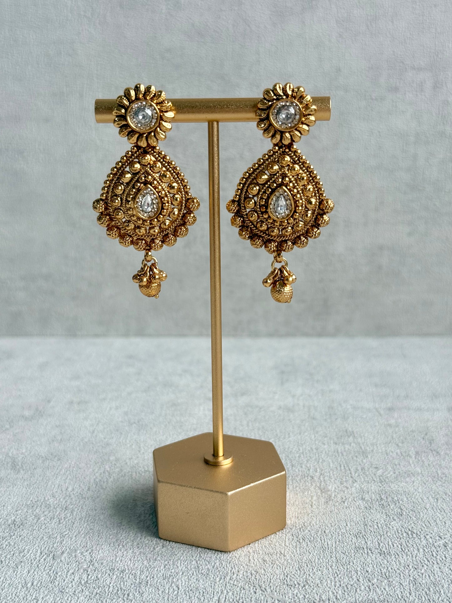 Ayura Designs Ayma Necklace Set with Earrings – Antique Gold Finish with All-Crystal Detailing