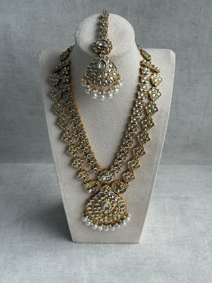 Ayura Designs Javeria Set with Earrings & Tikka – Ivory Pearls, Mirror Kundan & Gold Finish