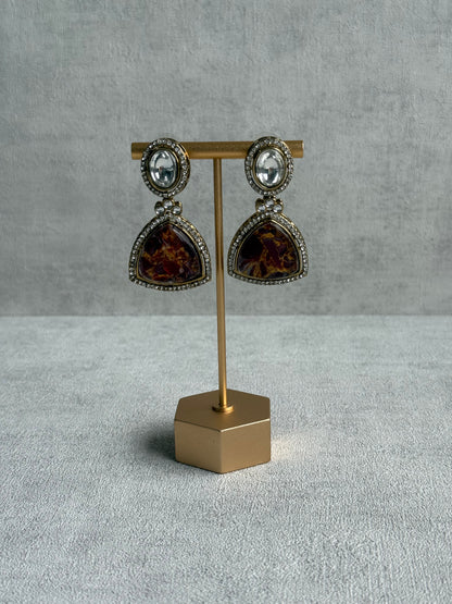 Ayura Designs Florence Earrings – mirror cut studs with Burnt Crimson Marble Resin & Crystal Borders