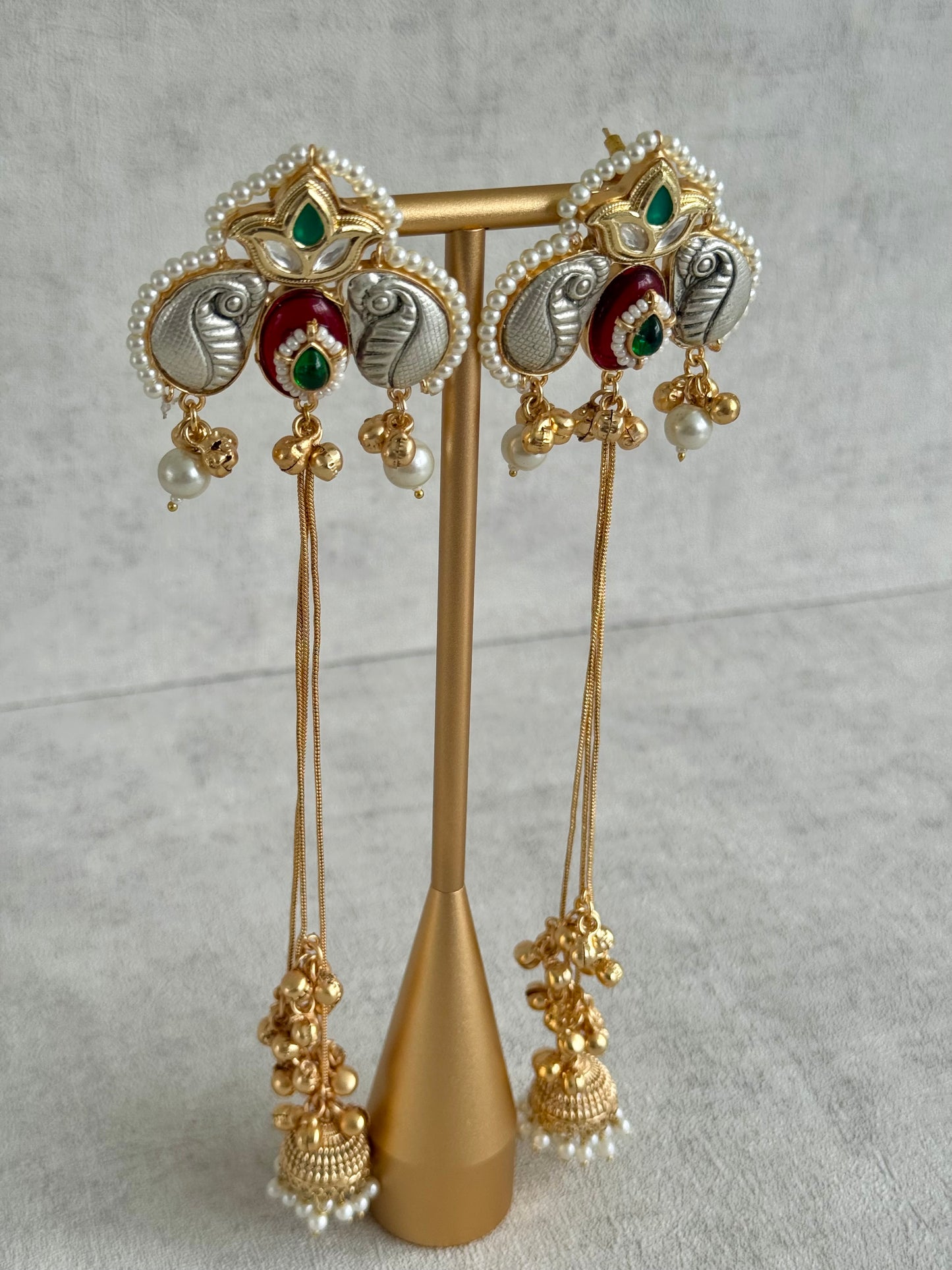 Ayura Designs Sozni Kashmiri Earrings – Meenakari with Ruby Red & Emerald Detailing