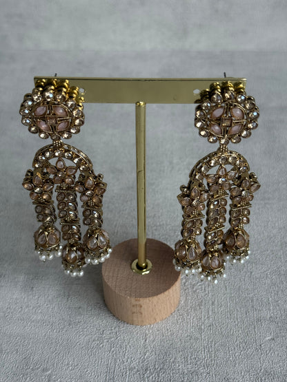 Ayura Designs Soraya Earrings – Blush Pink Stones, Champagne Crystals, Pearl Detailing & Gold Finish