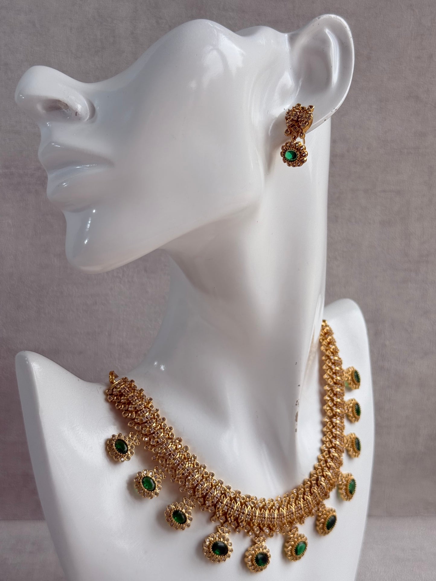 Ayura Designs Elisha Necklace Set with Earrings – Emerald Green & Crystal Stone Detailing
