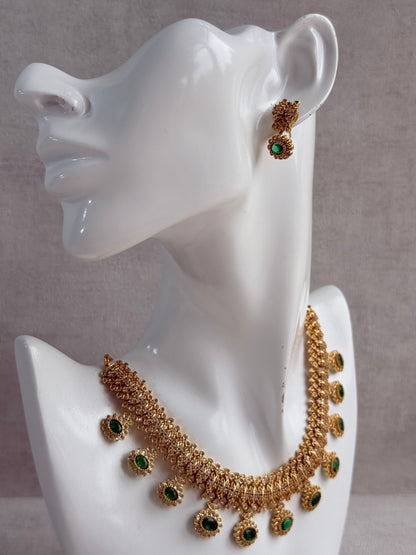 Ayura Designs Elisha Necklace Set with Earrings – Emerald Green & Crystal Stone Detailing