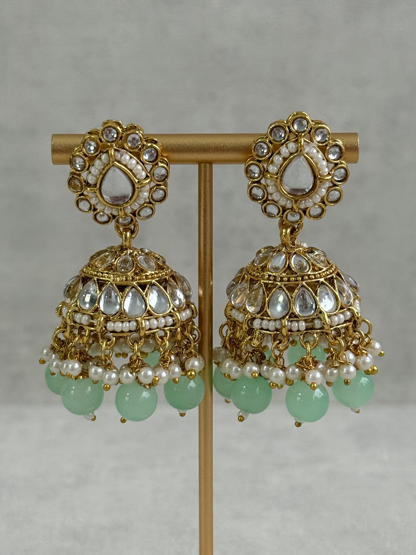 Ayura Designs Iyla Set with Necklace, Earrings & Tikka – Kundan Detailing, Ivory Pearl Drops & Mint Beads