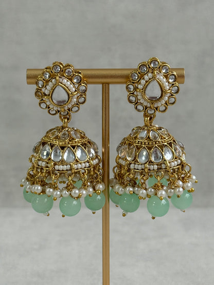 Ayura Designs Iyla Set with Necklace, Earrings & Tikka – Kundan Detailing, Ivory Pearl Drops & Mint Beads