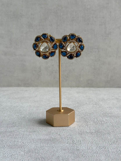 Ayura Designs Giana Stud Earrings – Sapphire Blue & Crystal Kundan with Gold Finish