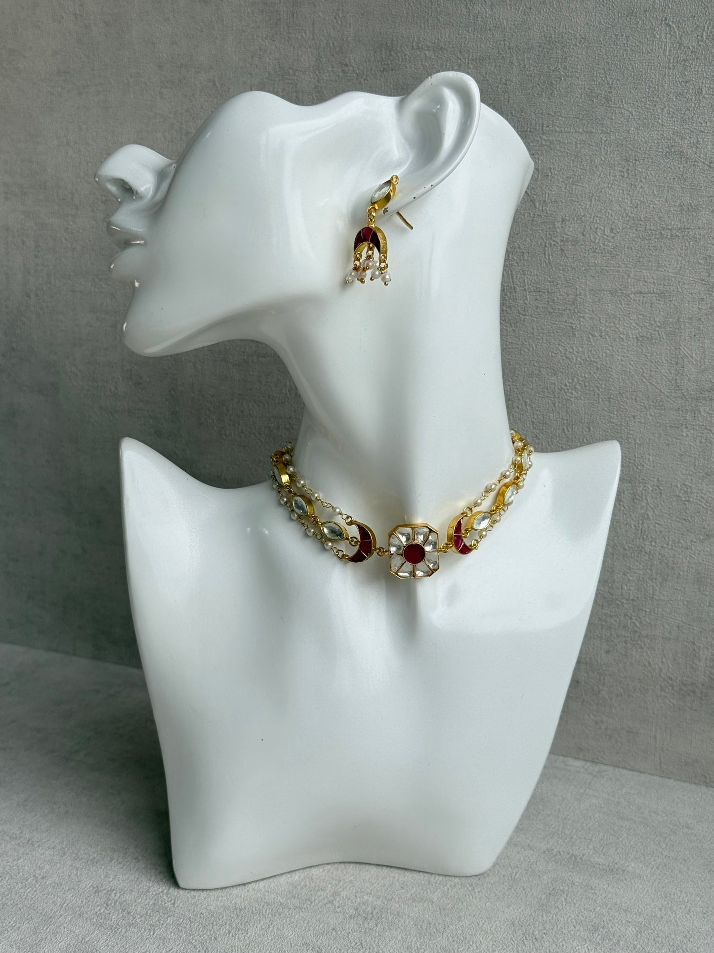 Ayura Designs Mahi Choker Set with Earrings – Meenakari Kundan Hot Pink & Ivory Detailing