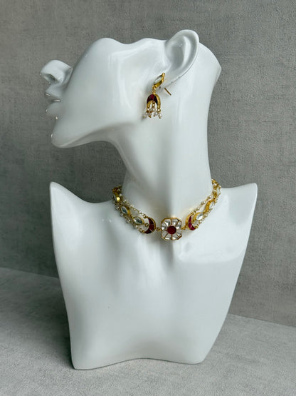Ayura Designs Mahi Choker Set with Earrings – Meenakari Kundan Hot Pink & Ivory Detailing