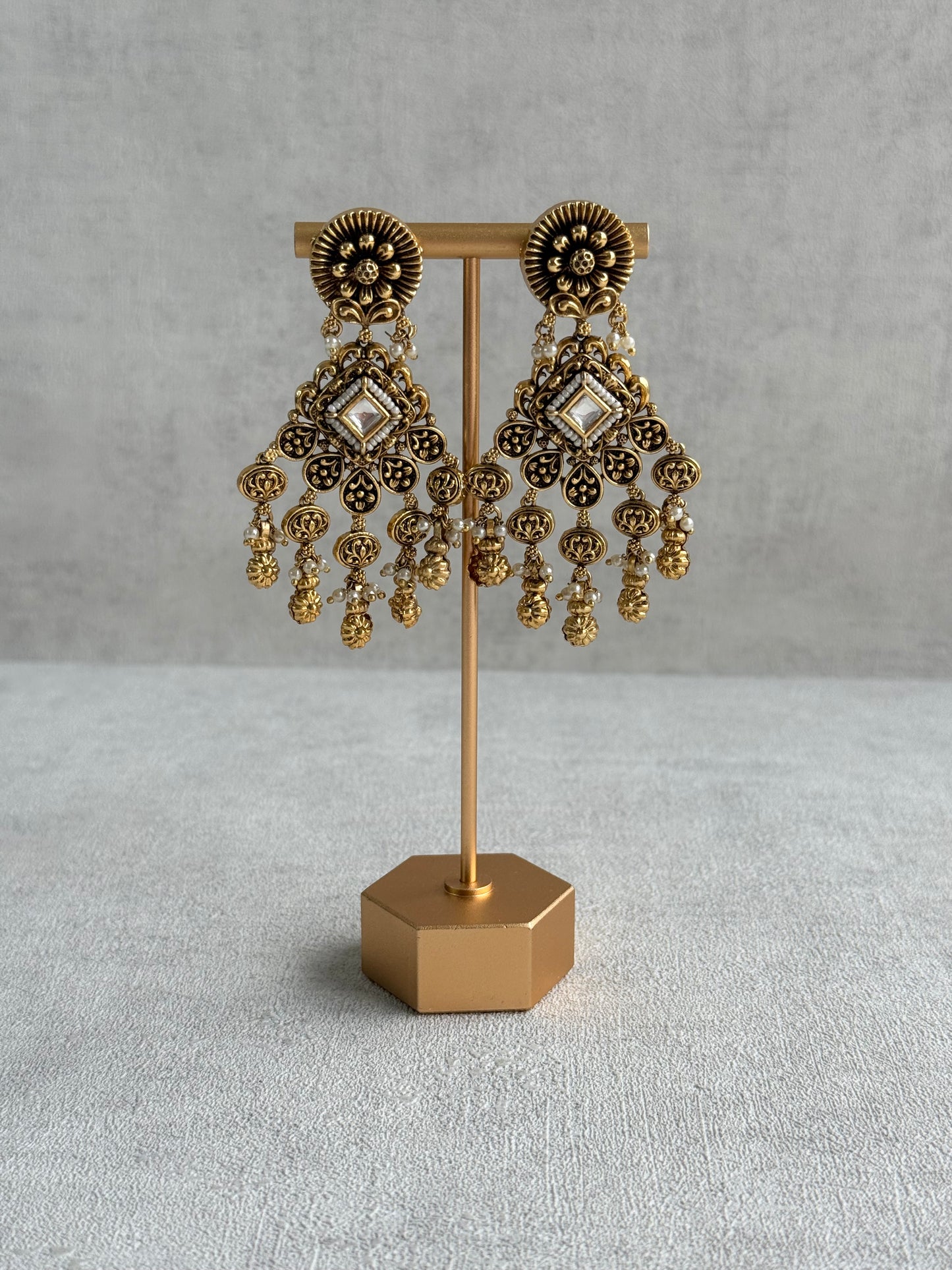 Ayura Designs Ehsaas Bridal Set with Earrings & Tikka – Kundan Stones, Pearls in Antique Gold Finish