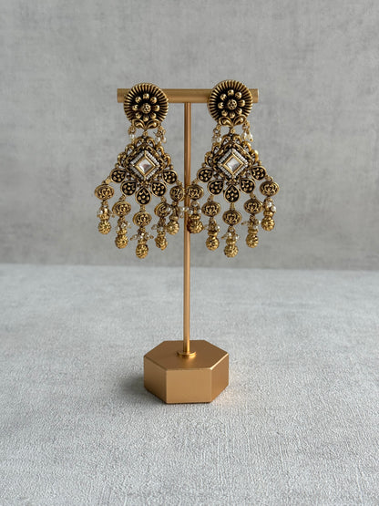 Ayura Designs Ehsaas Bridal Set with Earrings & Tikka – Kundan Stones, Pearls in Antique Gold Finish