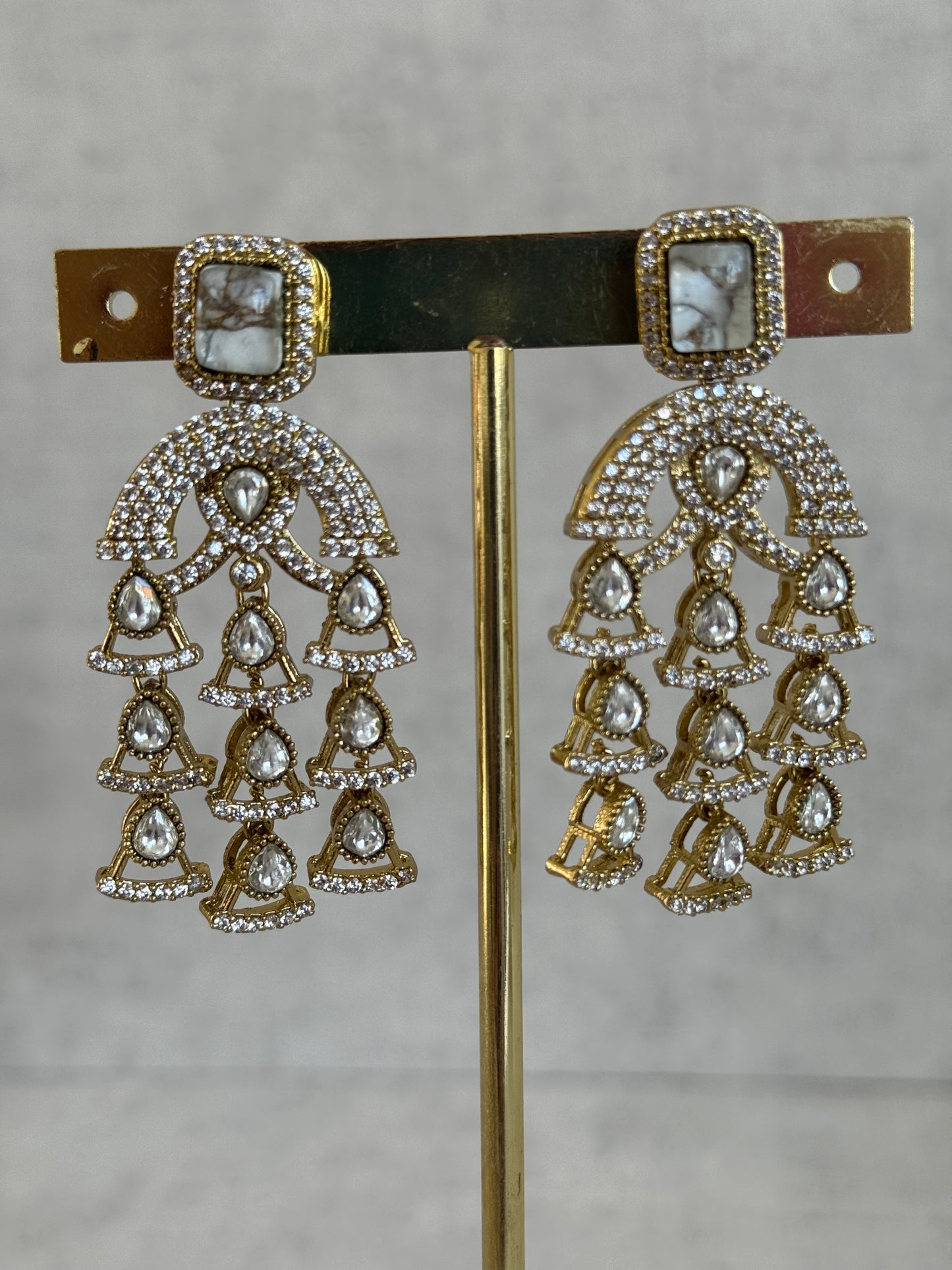 Ayura Designs Isla Choker Set with Earrings – All-White Marble & Moissanite Stones