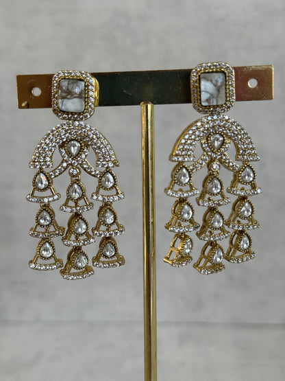 Ayura Designs Isla Choker Set with Earrings – All-White Marble & Moissanite Stones