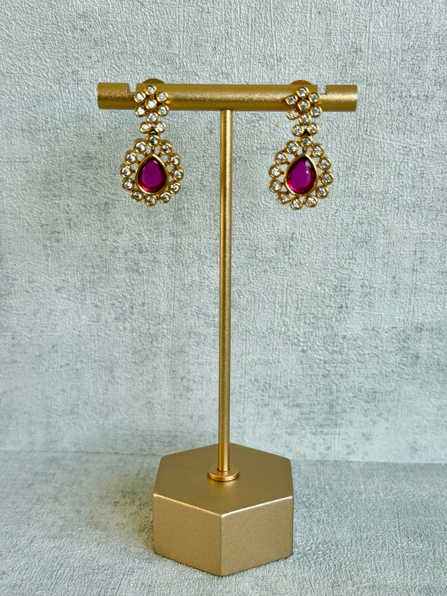 Ayura Designs Maanya Set with Earrings – Multicolour Stones with Rani Pink Centre & Crystal Detailing