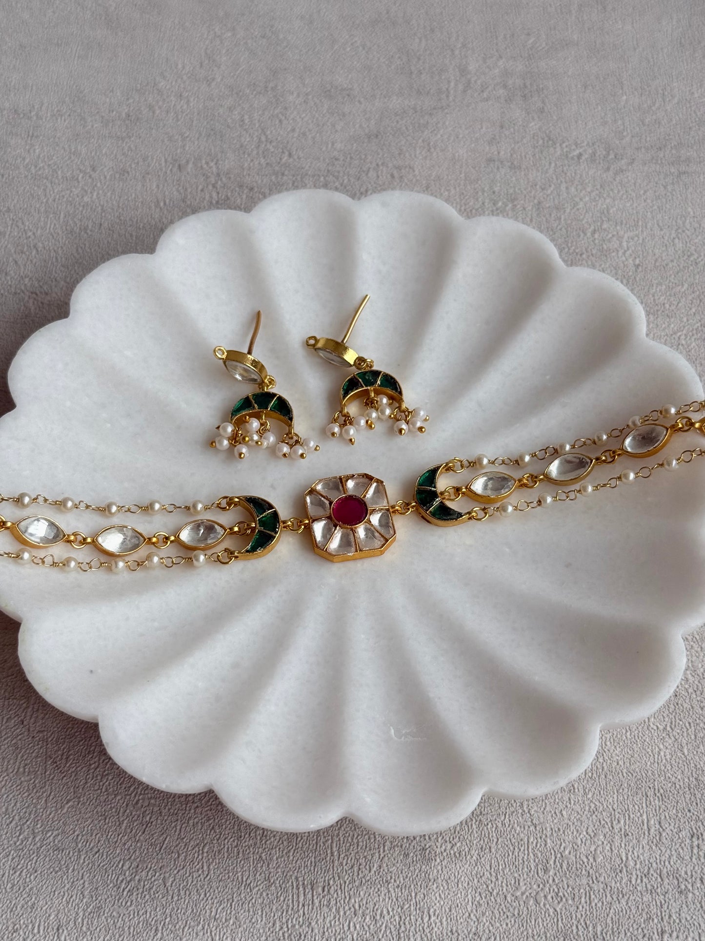 Ayura Designs Mahi Choker Set with Earrings – Meenakari Kundan Green & Pink Detailing