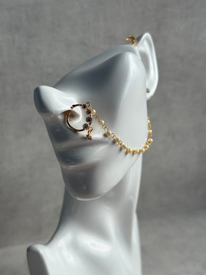 Ayura Designs Sia Nose Ring – Crystal-Studded Adjustable Ring with Pearl Chain