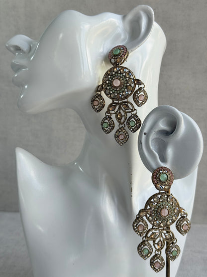 Ayura Designs Vanika Earrings – Mint Green, Blush Pink & Champagne Crystal Gold Finish