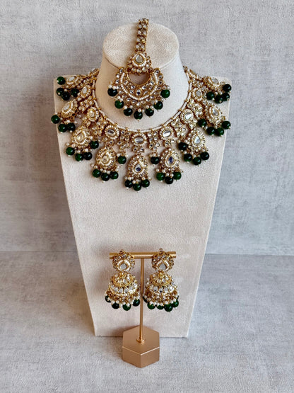 Ayura Designs Iyla Set with Necklace, Earrings & Tikka – Kundan Detailing, Ivory Pearl Drops & Emerald Beads