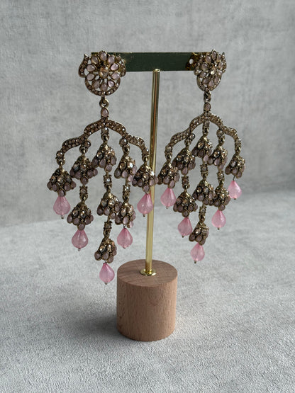 Ayura Designs Jasmine Earrings – Chandelier Earrings with Blush Pink Beads & Antique Gold Detailing