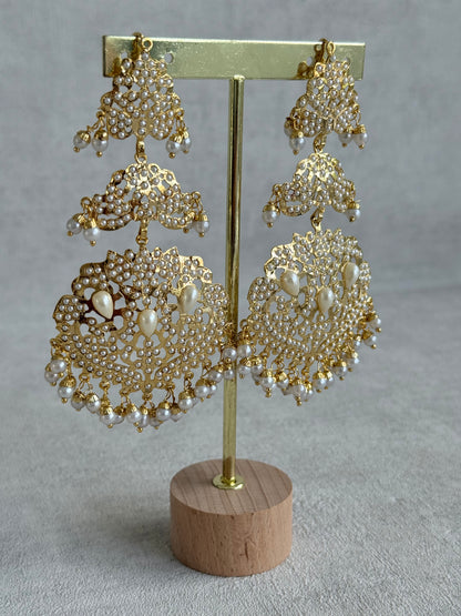Ayura Designs Zarrar Earrings – Gold Jadau Filigree Statement Earrings with Pearl Drops