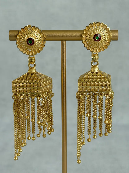 Ayura Designs Raati Jhumkis – Gold Chain Tassel Statement Earrings
