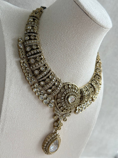 Ayura Designs Ahana Necklace Set with Earrings – Crystal Teardrop Stones & Moissanite Detailing