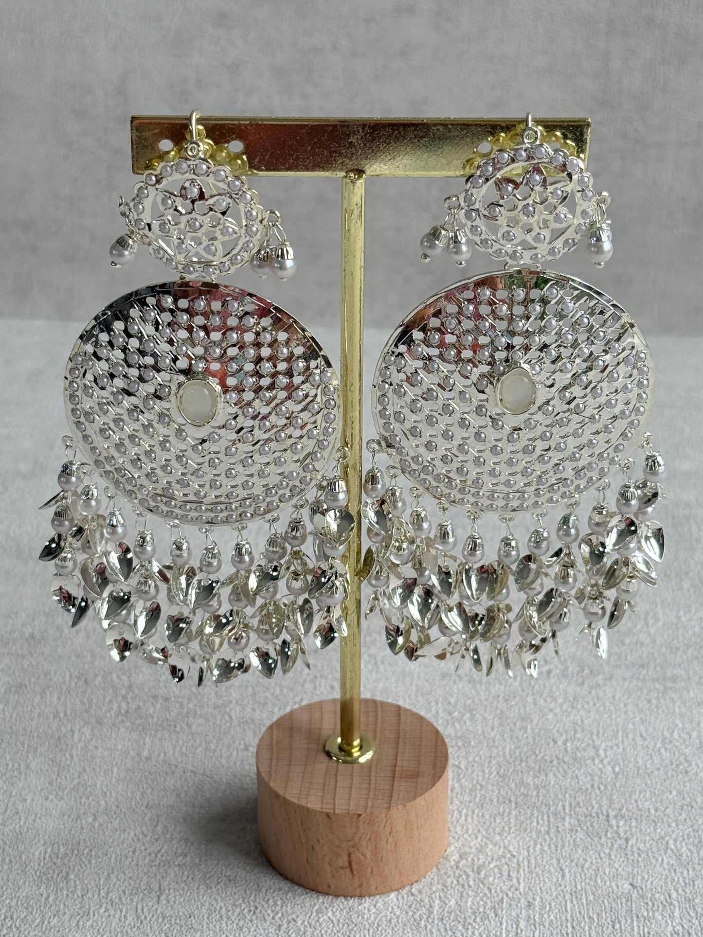 Ayura Designs Seerat Earrings – Silver Pippal Patti Design with Pearls