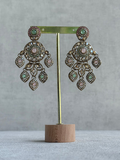 Ayura Designs Vanika Earrings – Mint Green, Blush Pink & Champagne Crystal Gold Finish
