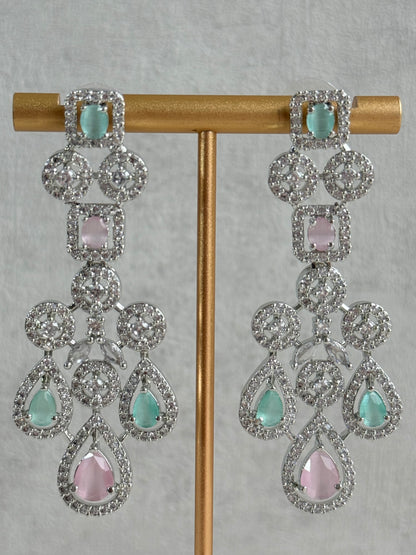 Ayura Designs Skye Necklace Set with Earrings – Blush Pink & Mint Green Stones with Crystal Detailing in Silver Finish