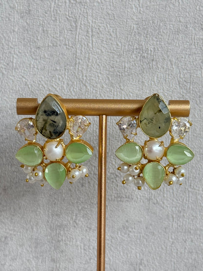 Ayura Designs Zaria Set with Tikka & Earrings – Prehnite with Pearls & Crystals