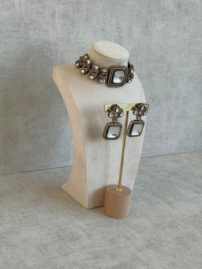 Ayura Designs Freya Choker Set with Earrings – Blush Pink Accents & Moissanite Stones in Antique Gold