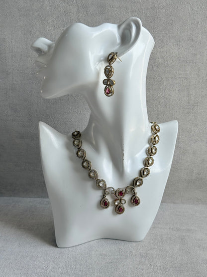 Ayura Designs Bianca Necklace Set with Earrings – Kundan, Ruby Pink Stones, Crystals & Gold Finish
