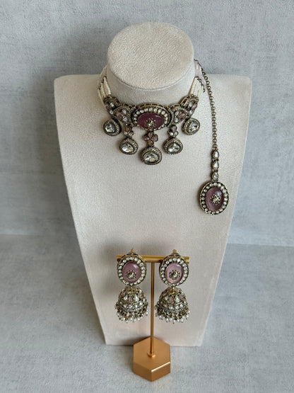 Ayura Designs Myra Choker Set with Earrings & Tikka – Blush Pink Kundan & Pearl Detailing