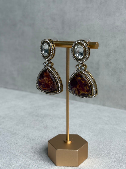 Ayura Designs Florence Earrings – mirror cut studs with Burnt Crimson Marble Resin & Crystal Borders
