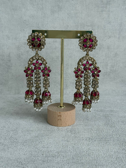 Ayura Designs Soraya Earrings – Fuchsia & Champagne Stones with Pearl Drops & Gold Finish