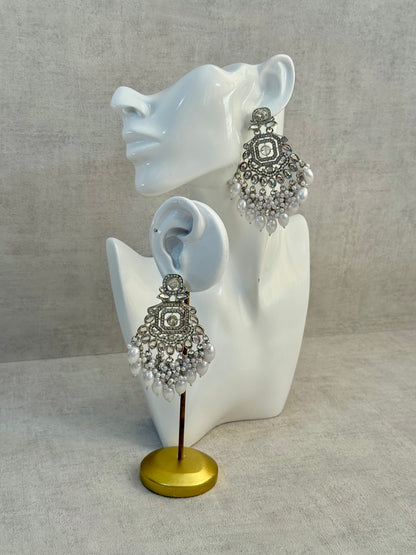 Ayura Designs Vinari Earrings – Silver Crystal Chandelier Earrings with Pearl Clusters