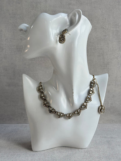 Ayura Designs Katalina Necklace Set with Earrings & Tikka – Crystal Detailing & Antique Gold Finish