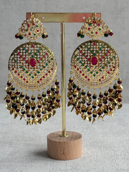 Ayura Designs Seerat Earrings – Rani Pink & Multicolour Gold Pippal Patti Design with Pearls